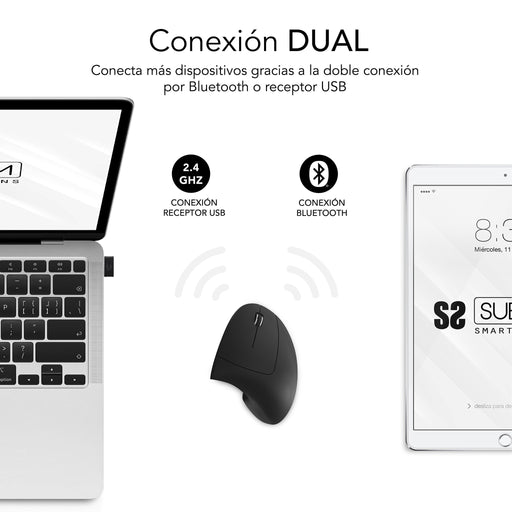 EAN 8436586743055 - SUBBLIM RATON OPTICO DUAL GLIDE VERTICAL ERGO DUAL BATERIA NEGRO ratón Universal mano derecha Bluetooth + imagen 2
