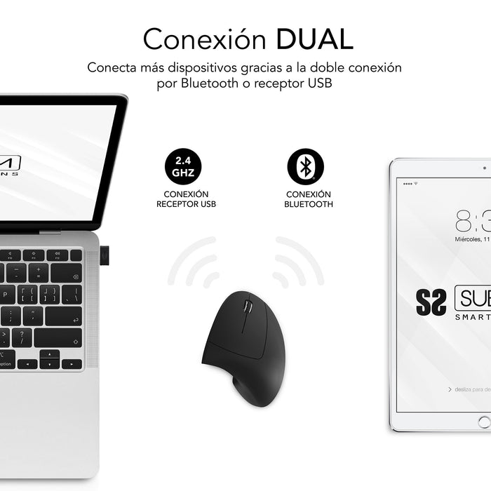 EAN 8436586743055 - SUBBLIM RATON OPTICO DUAL GLIDE VERTICAL ERGO DUAL BATERIA NEGRO ratón Universal mano derecha Bluetooth + imagen 2