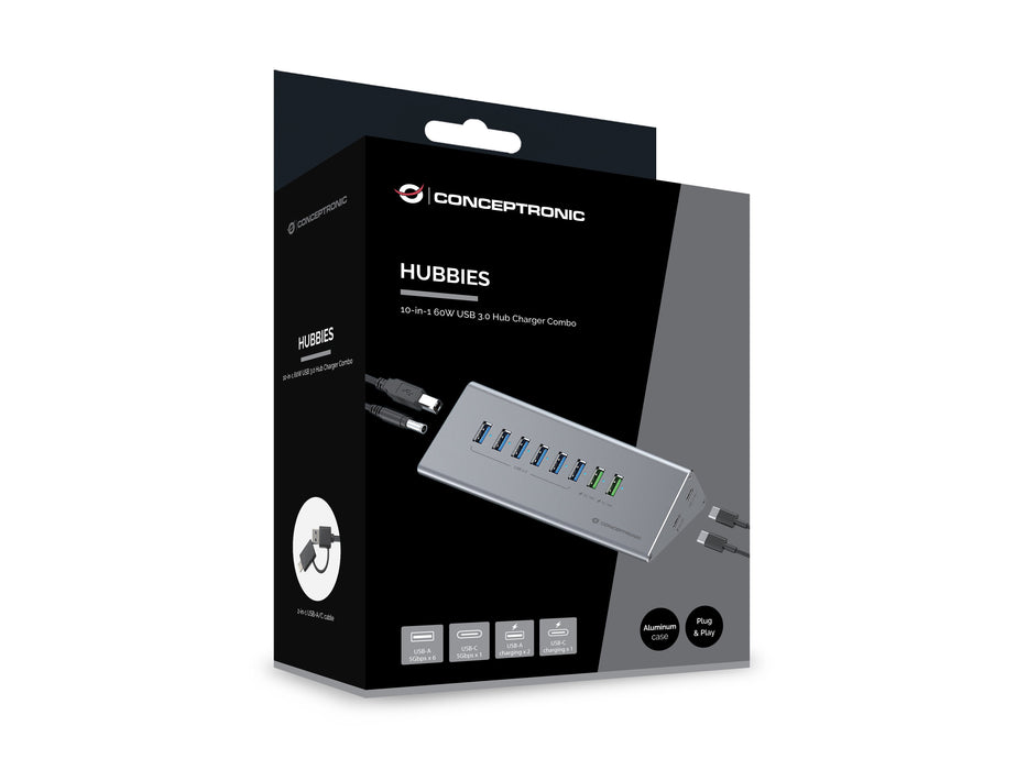 EAN 4015867234389 - Conceptronic HUBBIES18G hub de interfaz USB 3.2 Gen 1 (3.1 Gen 1) Type-B 5000 Mbit/s Gris imagen 4