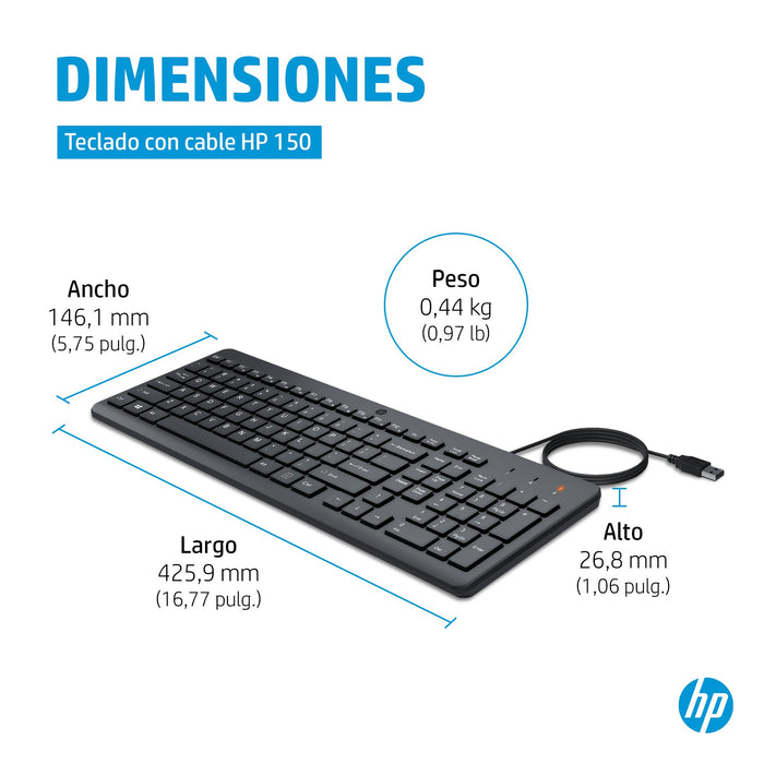 EAN 0196548244232 - HP 150 USB-A Wired Keyboard teclado Universal Negro imagen 5