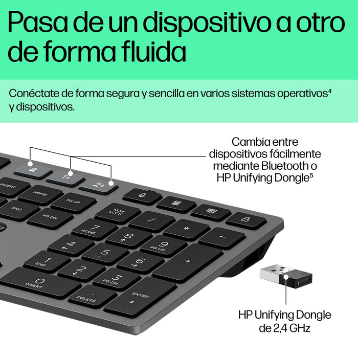 EAN 198122141296 - HP 725 Multi-Device Rechargeable Wireless Keyboard teclado Hogar / Oficina RF Wireless + Bluetooth Negro imagen 9