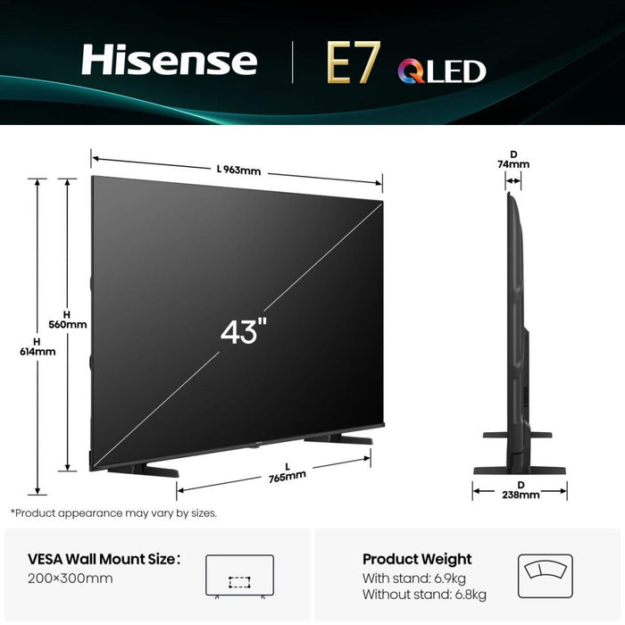 EAN 6942351418407 - Hisense 43E7Q 109,2 cm (43") 4K Ultra HD Smart TV Wifi Negro imagen 2