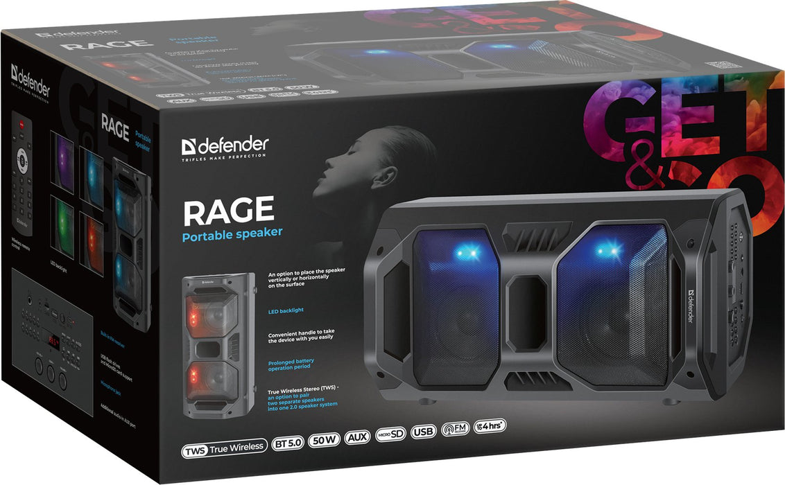EAN 4714033651097 - Defender Rage Altavoz portátil estéreo Negro 50 W imagen 9