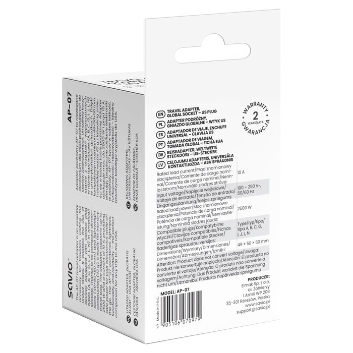 EAN 5905106070979 - Savio AP-07 adaptador e inversor de corriente Universal 2500 W Blanco imagen 5