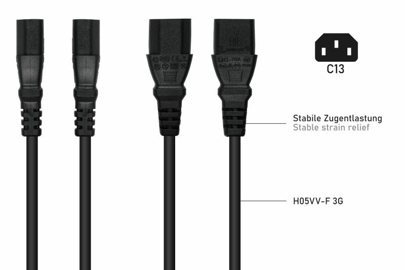 EAN 4066857000347 - Kabelmeister SK0136-S020 cable de transmisión Negro 2 m Enchufe tipo E+F Acoplador C13 2 x imagen 4