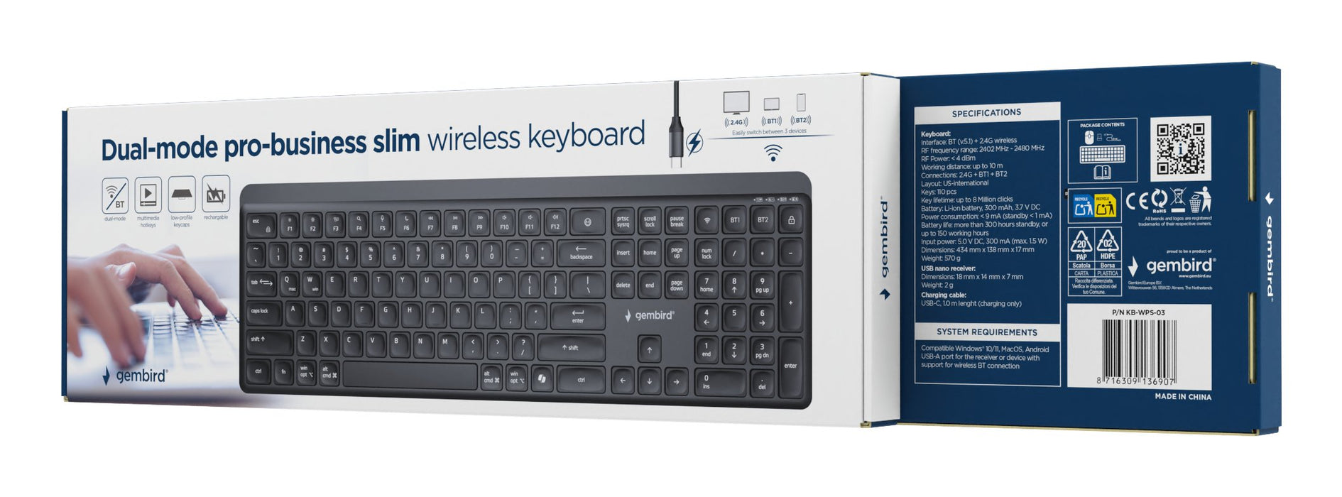 EAN 8716309136907 - Gembird KB-WPS-03 teclado Oficina RF Wireless + Bluetooth QWERTY Internacional de EE.UU. Negro imagen 8