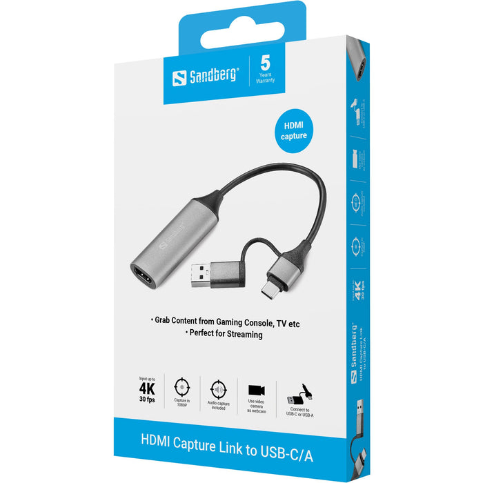 EAN 5705730136702 - Sandberg 136-70 adaptador de cable de vídeo HDMI tipo A (Estándar) USB Type-A + USB Type-C Gris imagen 3