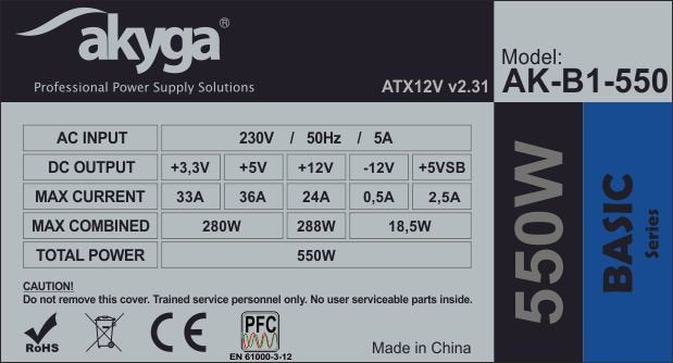 EAN 5901720130341 - Akyga AK-B1-550 unidad de fuente de alimentación 550 W 20+4 pin ATX ATX Gris imagen 4