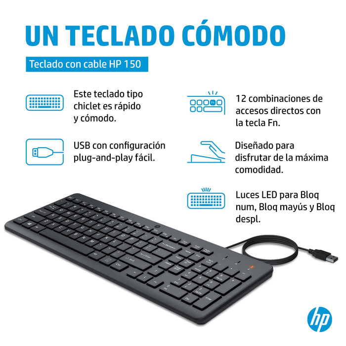 EAN 0196548244201 - HP 150 USB-A Wired Keyboard teclado Universal Negro imagen 2