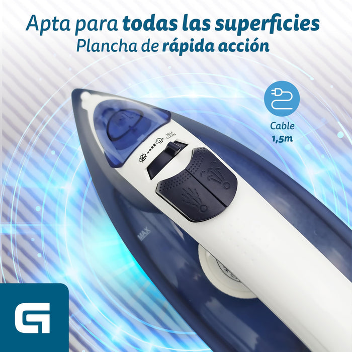 EAN 8426156016269 - Grunkel PL-22NS plancha Plancha vapor-seco Suela de acero inoxidable 2200 W Azul imagen 4