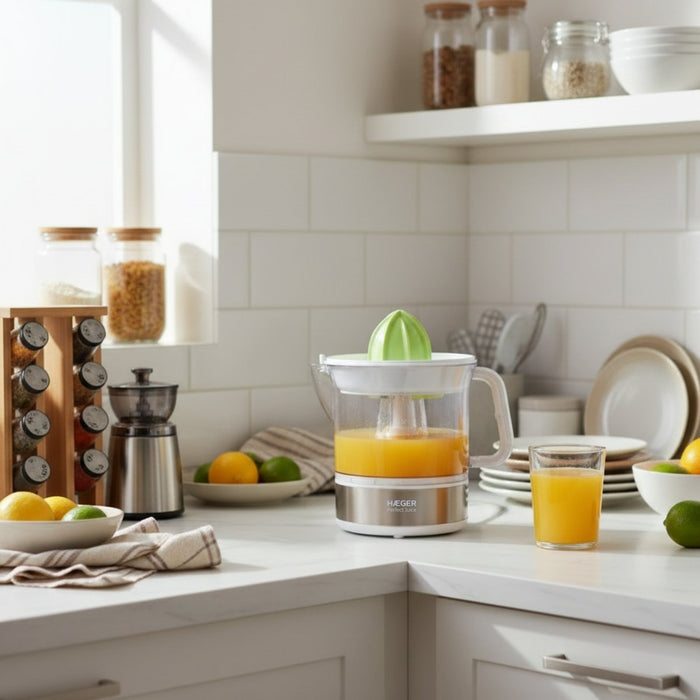EAN 5608475041709 - Haeger Perfect Juice prensa de cítricos eléctricos 0,7 L 25 W Blanco, Transparente, Plata, Verde imagen 6