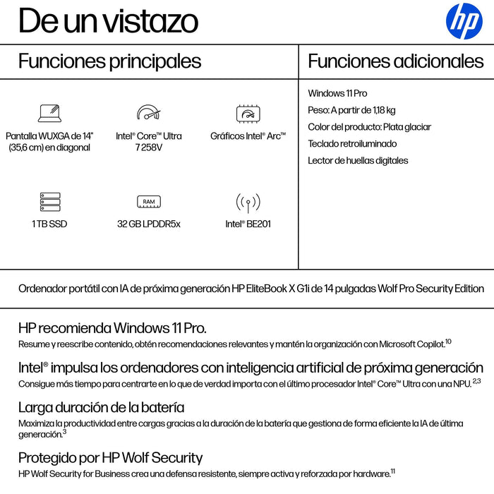 EAN 0198990470801 - HP EliteBook X G1i Next Gen AI PC Wolf Pro Security Edition Copilot+ PC Intel Core Ultra 7 258V Portátil  imagen 4