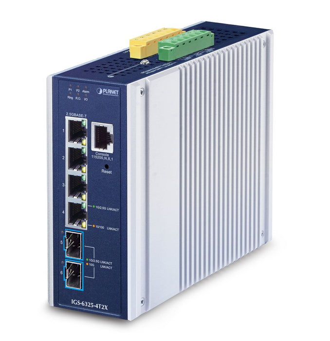 EAN 4711605286879 - PLANET IP30 Industrial L3 4-Port Gestionado 2.5G Ethernet (100/1000/2500) Aluminio, Azul imagen 1