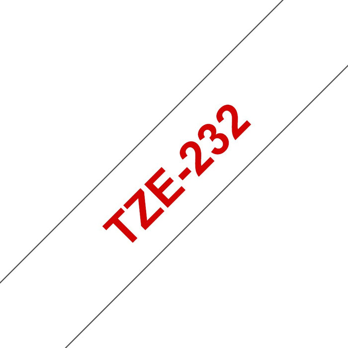 EAN 0012502625735 - Brother TZE-232 cinta para impresora de etiquetas Rojo sobre blanco imagen 1