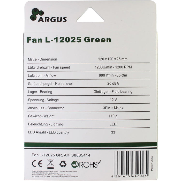 EAN 4260455642064 - Inter-Tech L-12025 Carcasa del ordenador Ventilador 12 cm Negro, Verde imagen 5