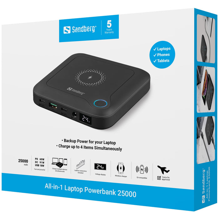 EAN 5705730421464 - Sandberg 421-46 batería externa Ión de litio 25000 mAh Cargador inalámbrico Negro imagen 10