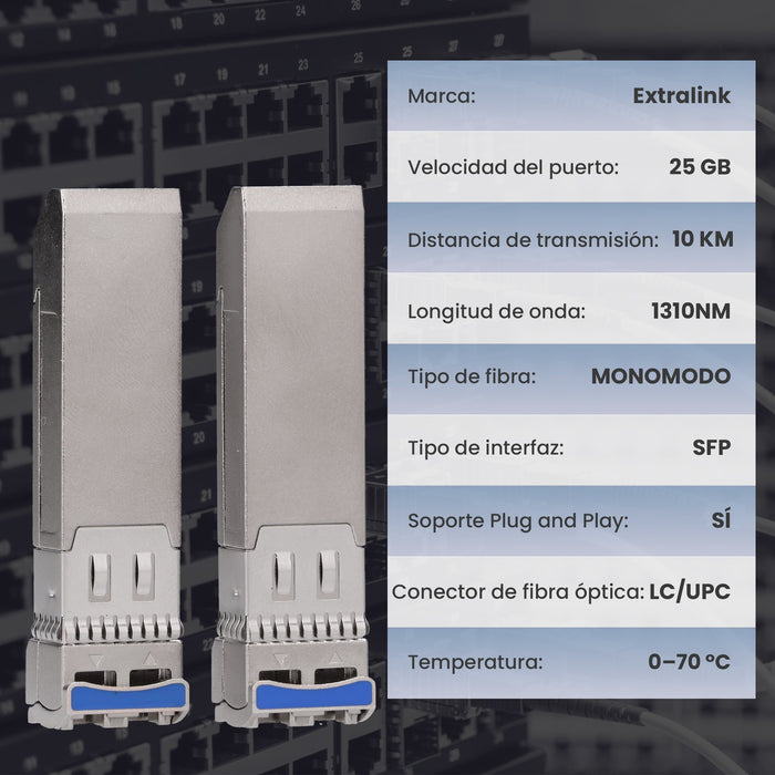 EAN 5906168633188 - Extralink SFP28 25G 2-Pack | SFP28 Module | 25Gbps, LC/UPC Duplex, 1310nm, 10km, single mode, DOM red mod imagen 8