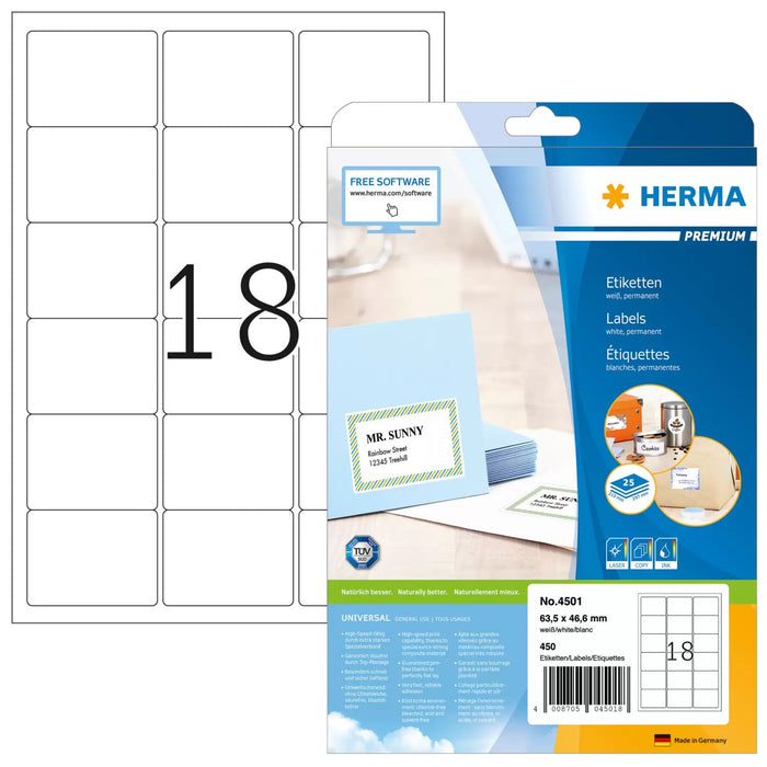 EAN 4008705045018 - HERMA 4501 etiqueta para dirección Blanco imagen 1
