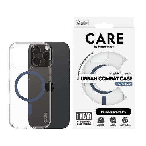 EAN 5715685004322 - PanzerGlass CARE™ by ® Urban Combat Case Transparent w. Blue MagSafe iPhone 16 Pro funda para teléfono mó imagen 2