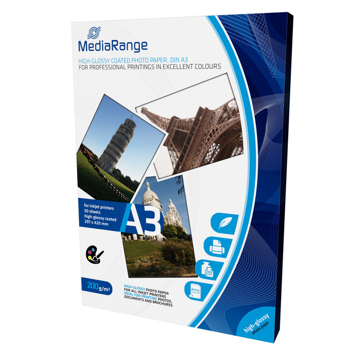 EAN 4260283116522 - MediaRange MRINK109 papel fotográfico A3 Blanco De alto brillo imagen 1