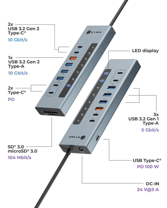 EAN 4250078174936 - ICY BOX IB-HUB1742CR-C2PD USB 3.2 Gen 2 (3.1 Gen 2) Type-A + Type-C 10000 Mbit/s Negro imagen 2