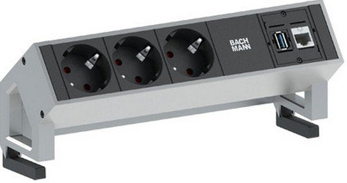 EAN 4016514050635 - Bachmann 3x Schuko 1x CAT6 1x USB3.0 base múltiple 1,5 m 3 salidas AC Negro, Acero inoxidable imagen 1