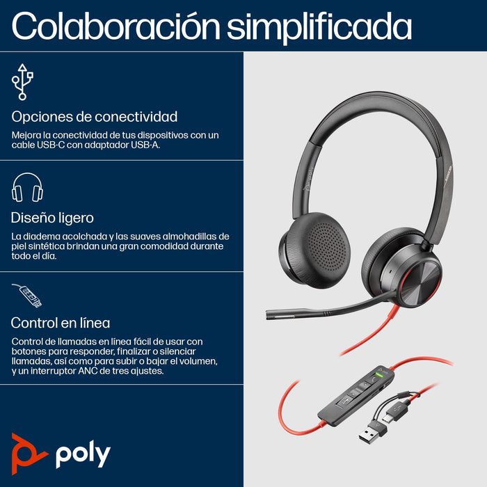EAN 0197498429267 - HP Poly Blackwire 8225 Stereo Microsoft Teams Certified USB-C Headset +USB-C/A Adapter Alámbrico Diadema  imagen 2