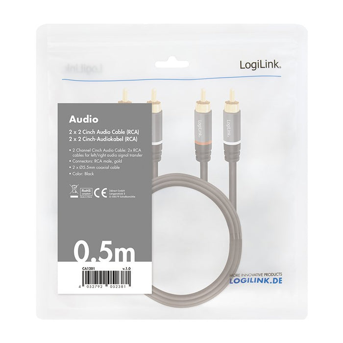 EAN 4052792052381 - LogiLink CA1201 cable de audio 0,5 m 2 x RCA Negro imagen 4