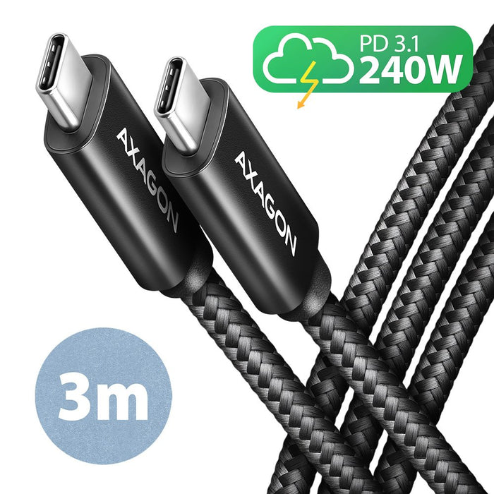 EAN 8595247907431 - Axagon BUCM2-CM30AB Ladekabel USB-C zu USB-C 2.0, 3 m, PD 240 W 5 A, ALU - Schwarz - 3 Meter langes USB-C imagen 1