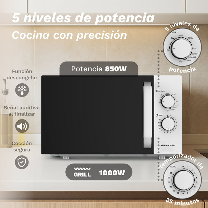 EAN 8426156019161 - Grunkel MWG-25GRILL microondas Blanco, Negro Microondas con grill Encimera 25 L 850 W imagen 6