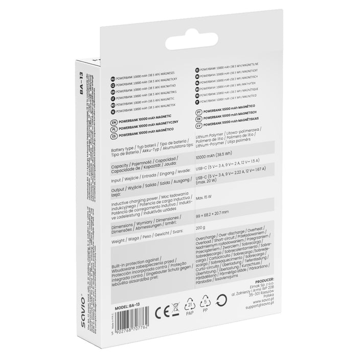 EAN 5902768707762 - Savio BA-13 batería externa 10000 mAh Cargador inalámbrico Blanco imagen 5