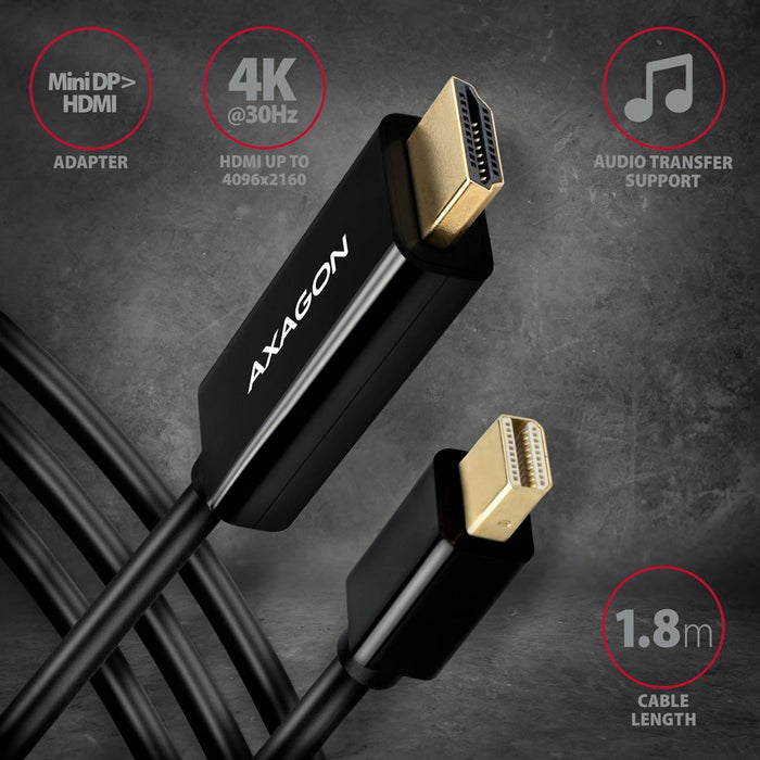 EAN 8595247906090 - Axagon RVDM-HI14C2 Mini-DisplayPort zu HDMI Adapterkabel 4K/30 Hz 180 cm lang - Kabel - Digital/Display/V imagen 2