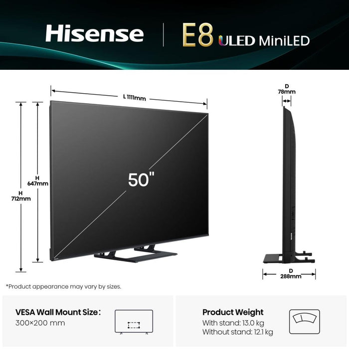 EAN 6942351423333 - Hisense 50E8Q 127 cm (50") 4K Ultra HD Smart TV Wifi Negro, Gris 600 cd / m² imagen 2