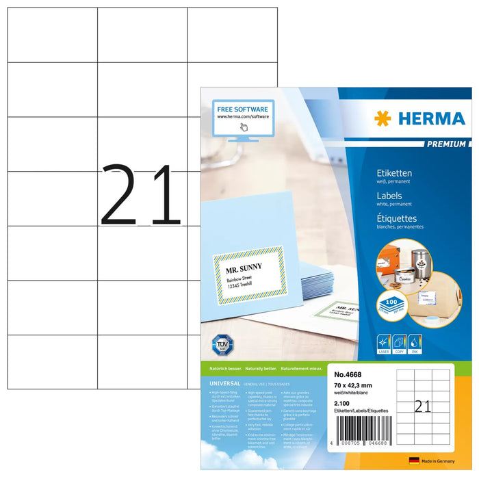 EAN 4008705046688 - HERMA 4668 etiqueta de impresora Blanco Etiqueta para impresora autoadhesiva imagen 1