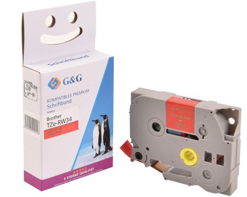 EAN 6941881283257 - G&G 18772 cinta para impresora de etiquetas Oro sobre rojo TZe imagen 1