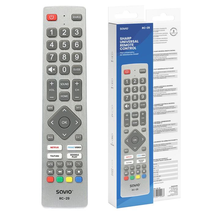 EAN 5907264110283 - Savio RC-29 mando a distancia IR inalámbrico TV Botones imagen 2