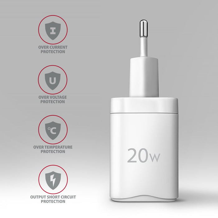 EAN 8595247908308 - Axagon ACU-PD20W wall charger 1x QC3.0/AFC/FCP/PD type-C 20W white Teléfono móvil, Smartphone, Reloj inte imagen 5