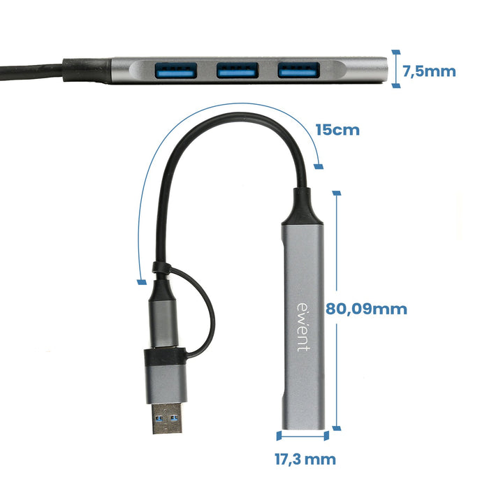 EAN 8052101435702 - Ewent EW1154 hub de interfaz USB 3.2 Gen 1 (3.1 Gen 1) Type-A + Type-C Gris imagen 2