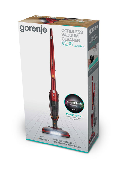 EAN 3838942149672 - Gorenje SVC216FR Aspiradora escoba 2 en 1 Batería Secar HEPA Sin bolsa 0,6 L Rojo imagen 9