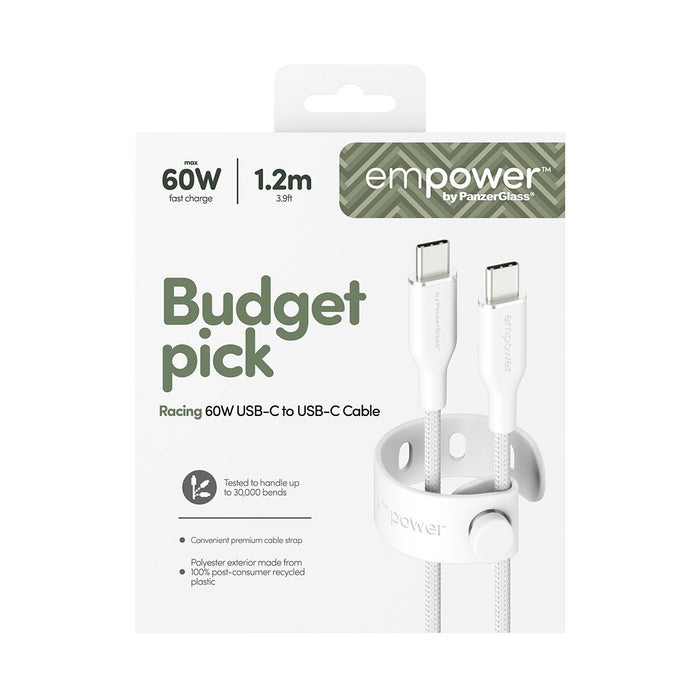 EAN 5715685027628 - PanzerGlass empower™ by ® Racing 60W USB-C to USB-C Cable | USB 2.0 | 1.2M | Silver White cable USB Blanc imagen 3