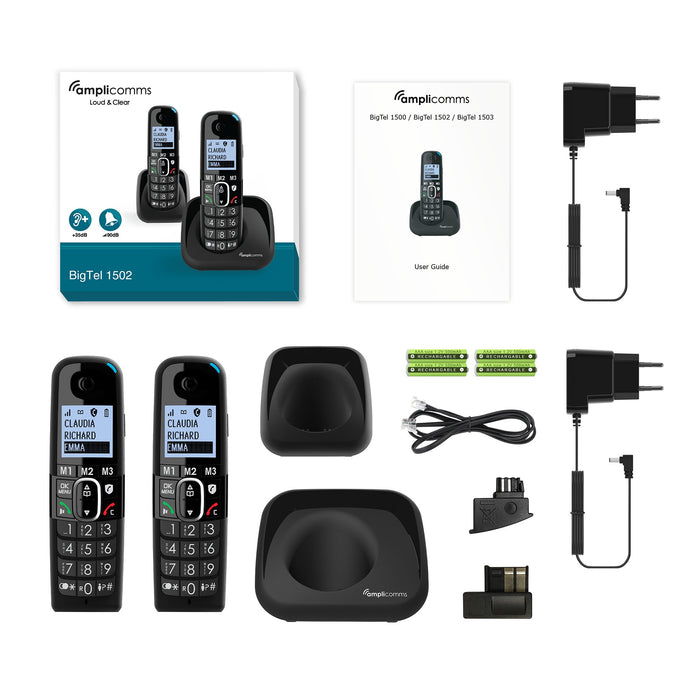 EAN 3700601423334 - amplicomms BigTel 1502 Teléfono DECT Identificador de llamadas Negro imagen 5