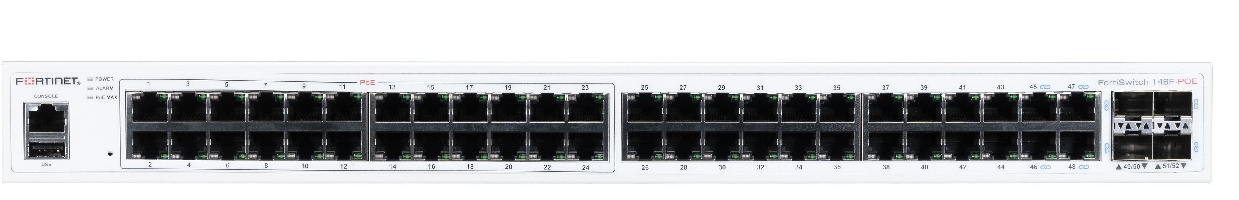 EAN 842382190074 - Fortinet FS-148F-POE switch L2 Gigabit Ethernet (10/100/1000) Energía sobre Ethernet (PoE) 1U Blanco imagen 1