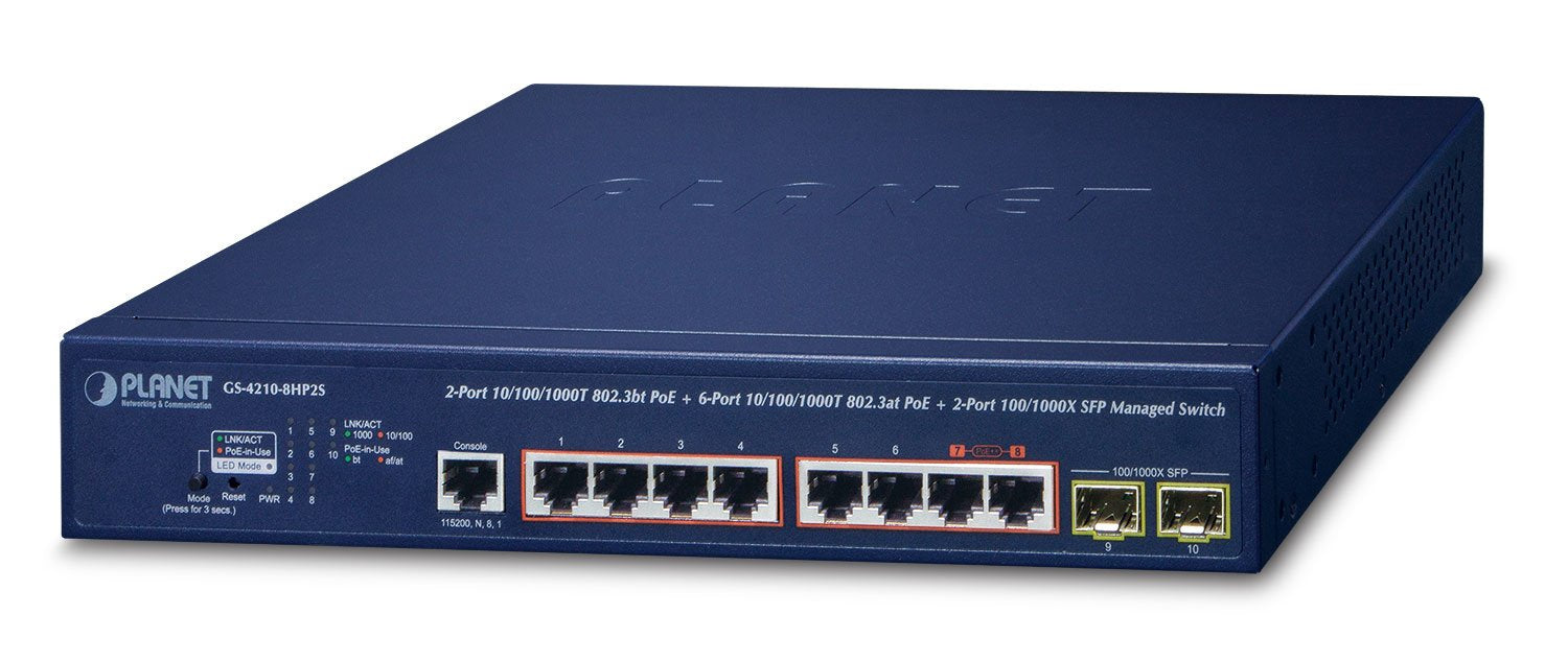 EAN 4711605284967 - PLANET IPv6/IPv4, 2-Port Gestionado L2/L4 Gigabit Ethernet (10/100/1000) Energía sobre Ethernet (PoE) 1U  imagen 1