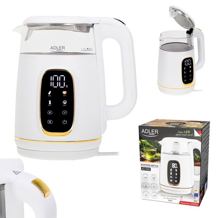 EAN 5905575907844 - Adler AD 1305WG tetera eléctrica 1,7 L 2200 W Transparente, Oro, Blanco imagen 14