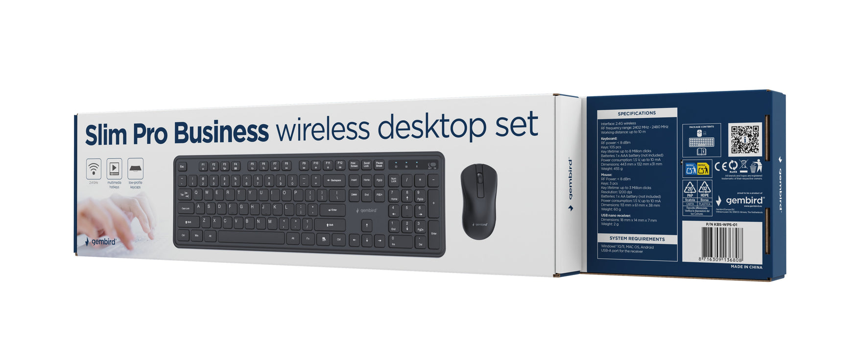 EAN 8716309136808 - Gembird KBS-WPS-01 teclado Ratón incluido Oficina RF inalámbrico QWERTY Internacional de EE.UU. Negro imagen 6