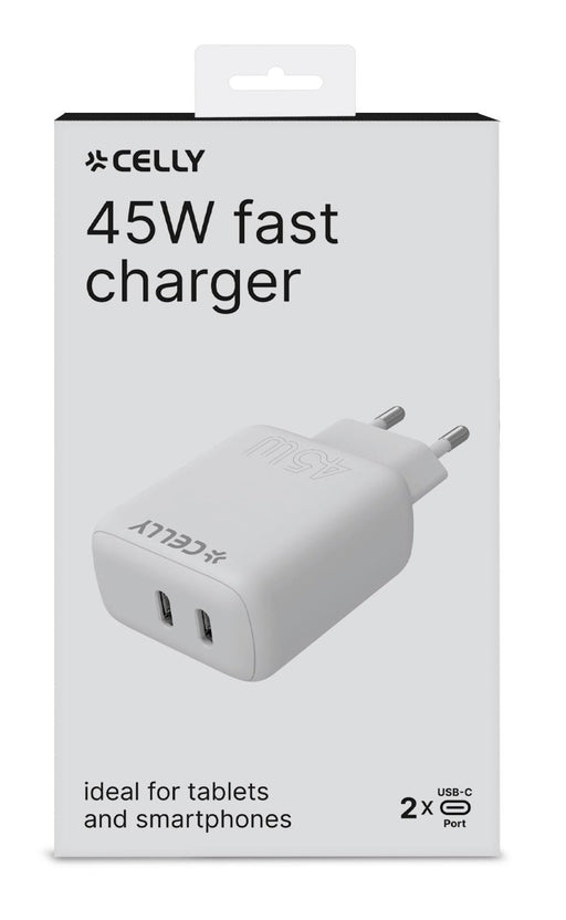 EAN 8021735204541 - Celly TC2USBC45WWH cargador de dispositivo móvil Smartphone, Tableta Blanco Corriente alterna Carga rápid imagen 1