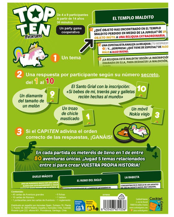 EAN 8435407651036 - Asmodee CGTTA01ES juego de tablero Top Ten Aventuras 30 min Juego de mesa Partido imagen 2