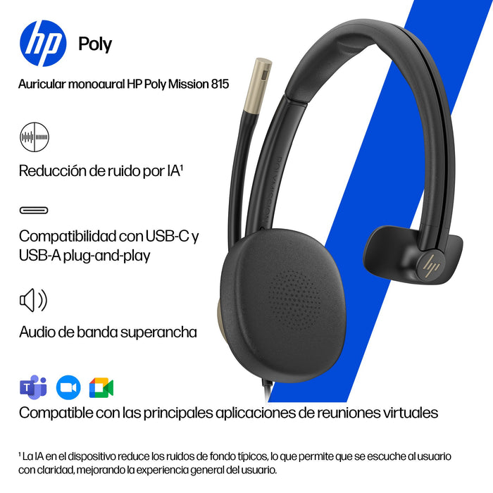 EAN 0199251821813 - HP Poly Mission 815 Monaural USB Wired Headset Negro imagen 7