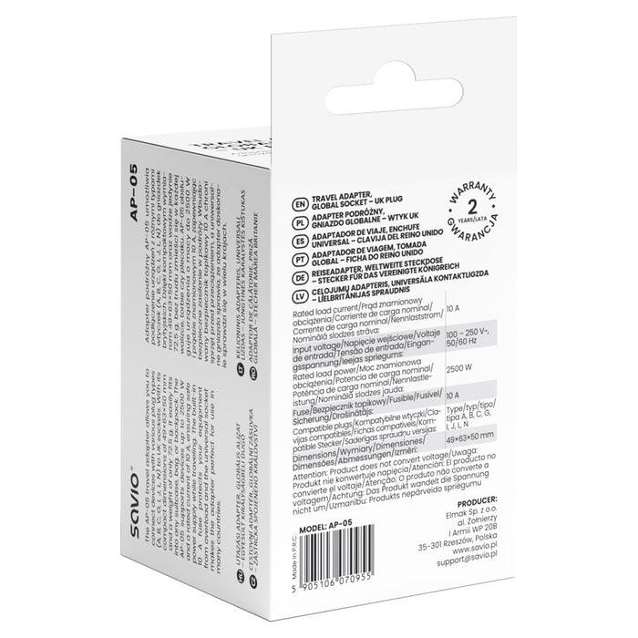 EAN 5905106070955 - Savio AP-05 adaptador e inversor de corriente Interior 2500 W Blanco imagen 6
