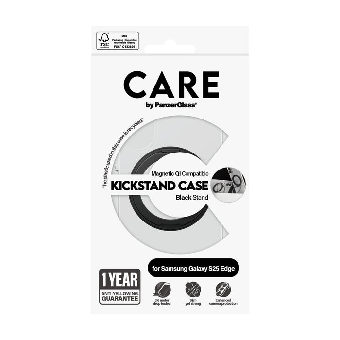 EAN 5715685025495 - PanzerGlass CARE™ by ® Case Transparent w. Black Kickstand & Qi Compatible Samsung S25 Edge funda para te imagen 3